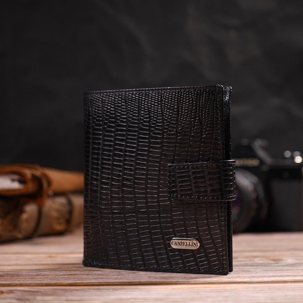 Textured Men's Wallet Made of Genuine Leather with Embossed CANPELLINI 21745 Black