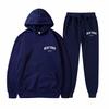 Men's And Women's Street Velvet Hooded Printed Sweatshirt Hoodie Trousers Suit