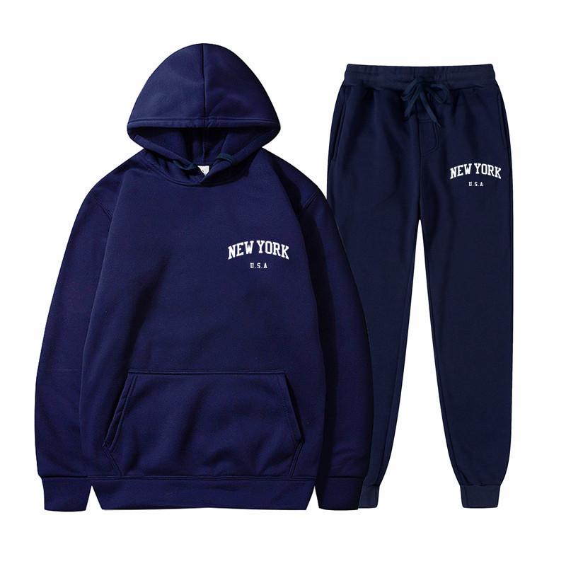 Men's And Women's Street Velvet Hooded Printed Sweatshirt Hoodie Trousers Suit