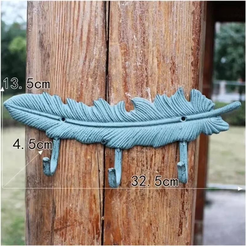 Feather Shape Single Three Hooks European Retro Style Originality Decorative Hooks Metal Iron Art Clothes Hat Key Wall Hooks