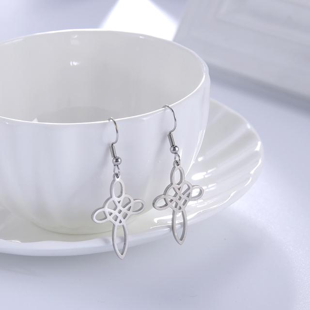 Witch 'S Knot Drop Earrings Brighid Heart Cross Celtics Knot Hollow Dangle Earrings Gift For Women Golden Stainless Steel Jewelry