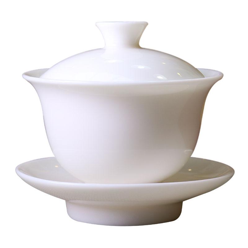 Goat Jade Porcelain Covered Bowl High-grade White Porcelain Handmade Sancai Bowl Tea Preparation Bowl Ivory Tea Set