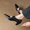 Fashion 2025 New Genuine Leather Women Pumps Shallow Mary Jeans Strap Single Shoes 5cm Square High Heels Black Prom Party Sapatos Mujer