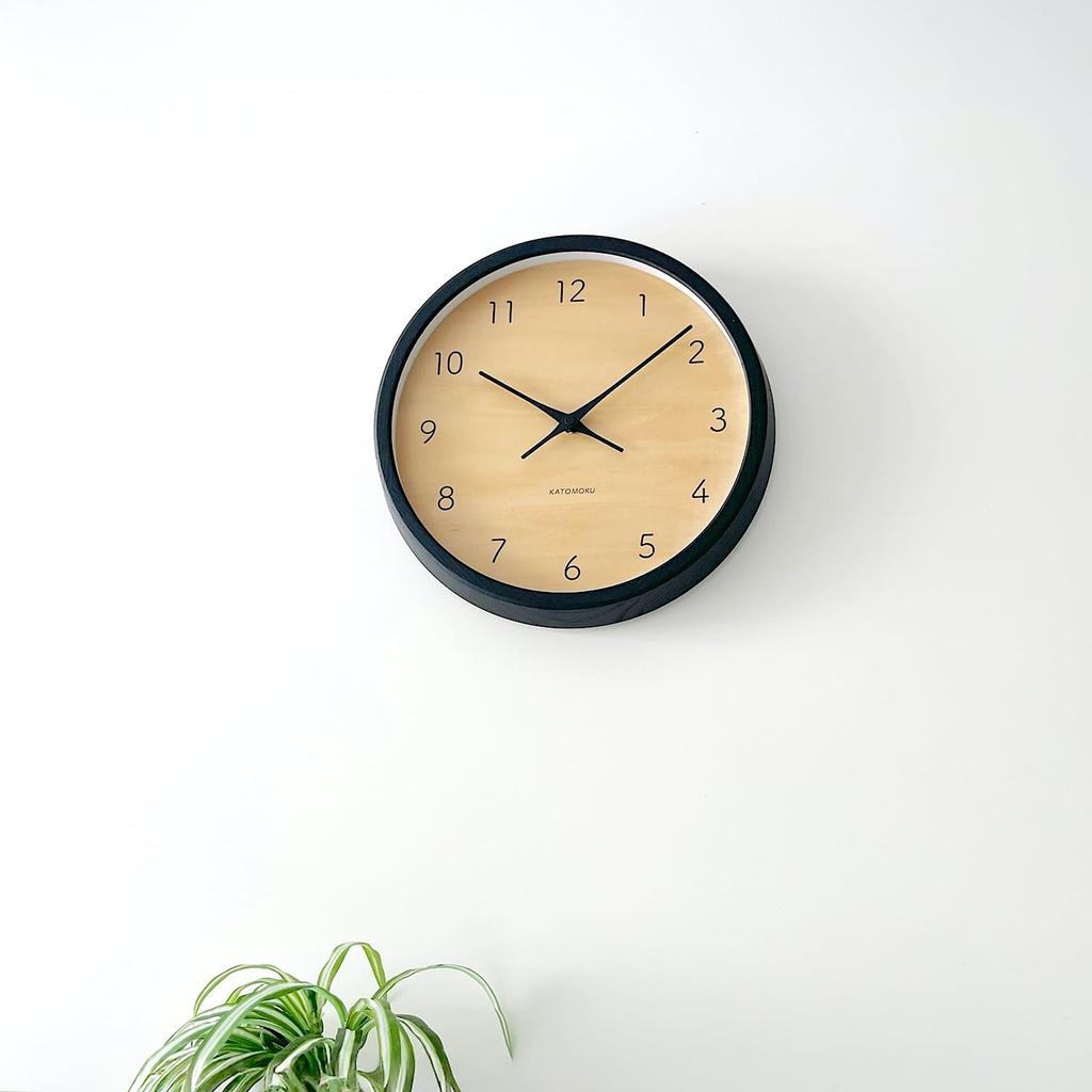 KATOMOKU Muku Clock Black Wall Sweep Diameter 7, Dial, km-83BKRC Clock, Movement, 30.0cm (Radio-Controlled Clock)