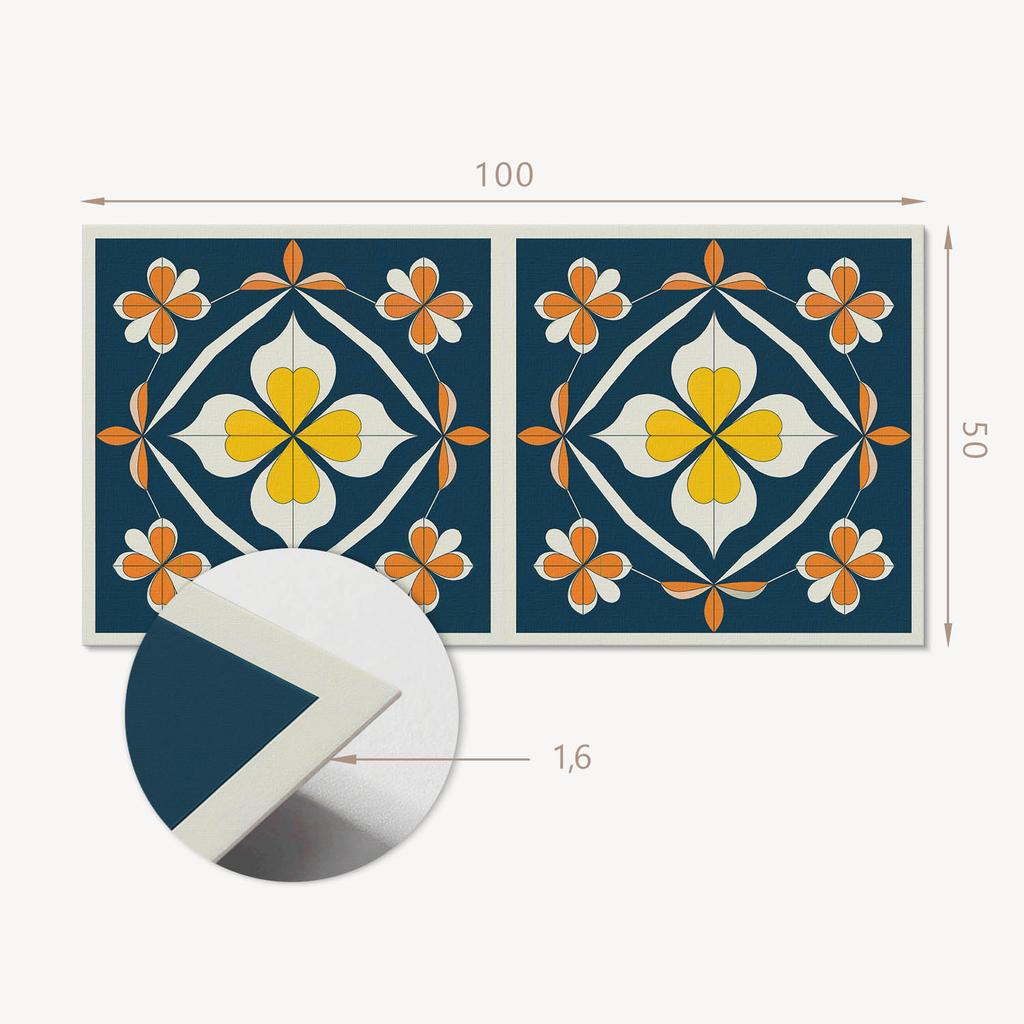Self-Adhesive Vinyl Panel for Wall Decoration 100X50 Cm Floral Pattern with Symmetry