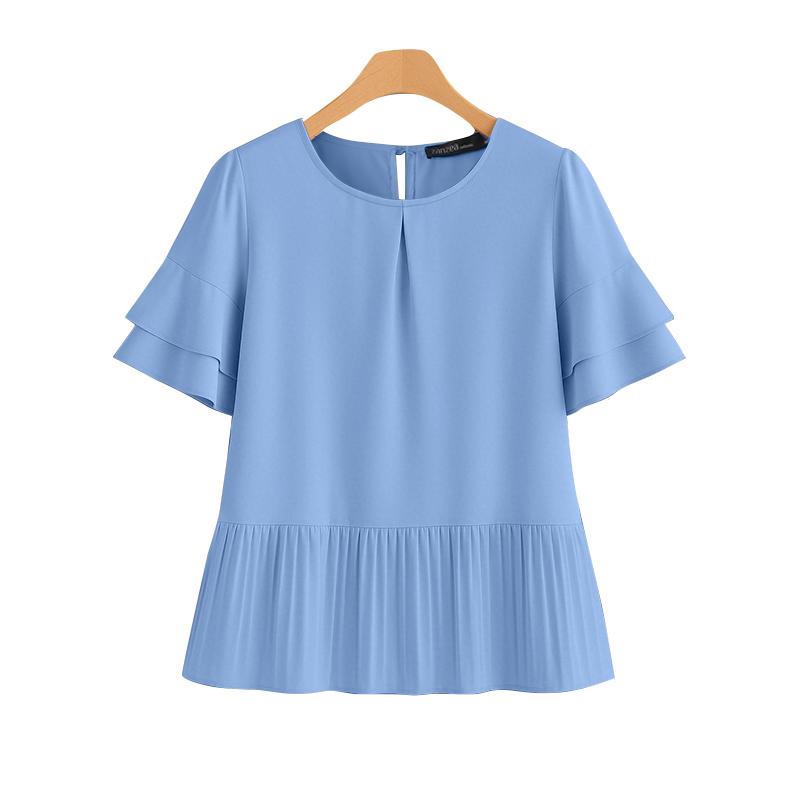 ZANZEA Women Casual Round Neck Solid Color Short Sleeve Blouse