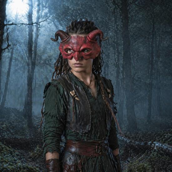 Maschera Demone Mezza Faccia Halloween Corna di Ariete Maschera Demoniaca, Mezza Faccia Horror Leggera Gotica Maschera per Cosplay Festa in Costume Stile Oscuro