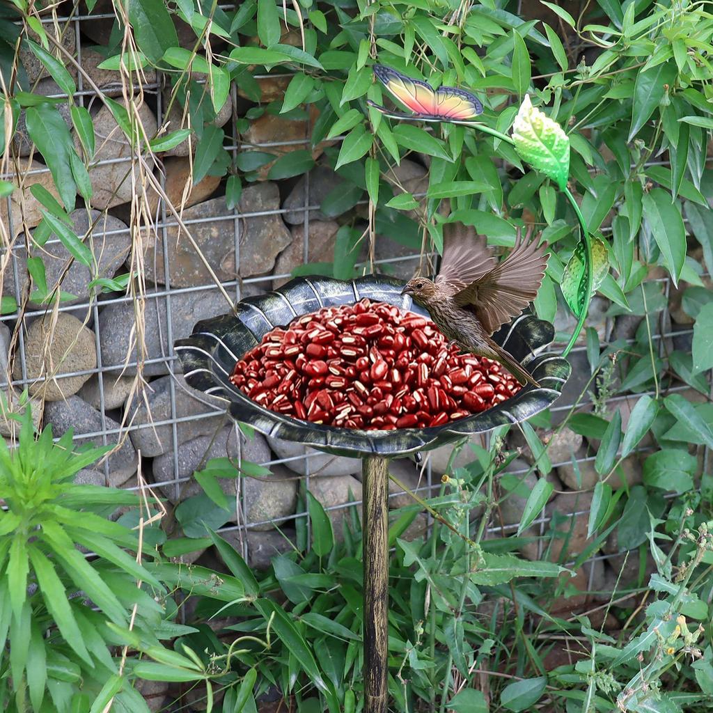 Metal Bird Bath for Outside Garden Birdbath Decor Housewarming Gift Retro Design 3 Prong Stake Base