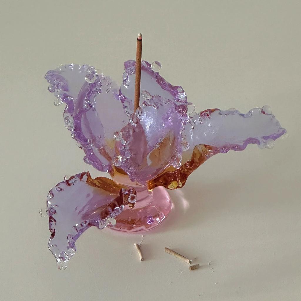 Colourful Glass Incense holder ornaments value girl pink flower ins style glass incense holder