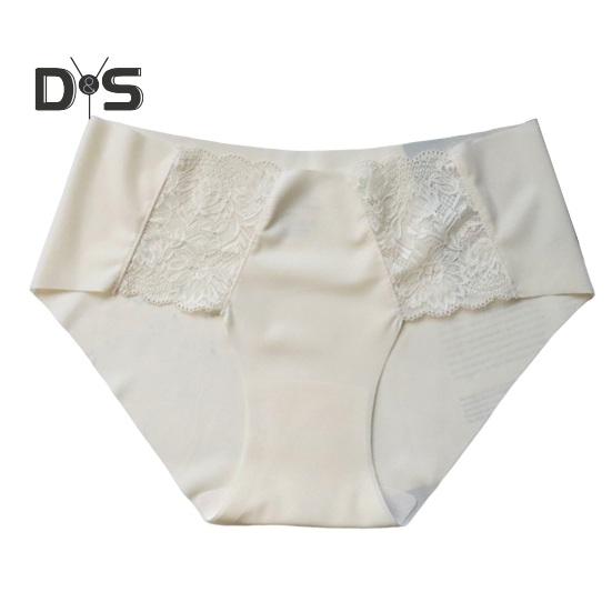 

Женское кружевное нижнее белье, бесшовные трусы с низкой талией, мягкие эластичные трусики-бикини, невидимые женские трусы-слипы M бежевый