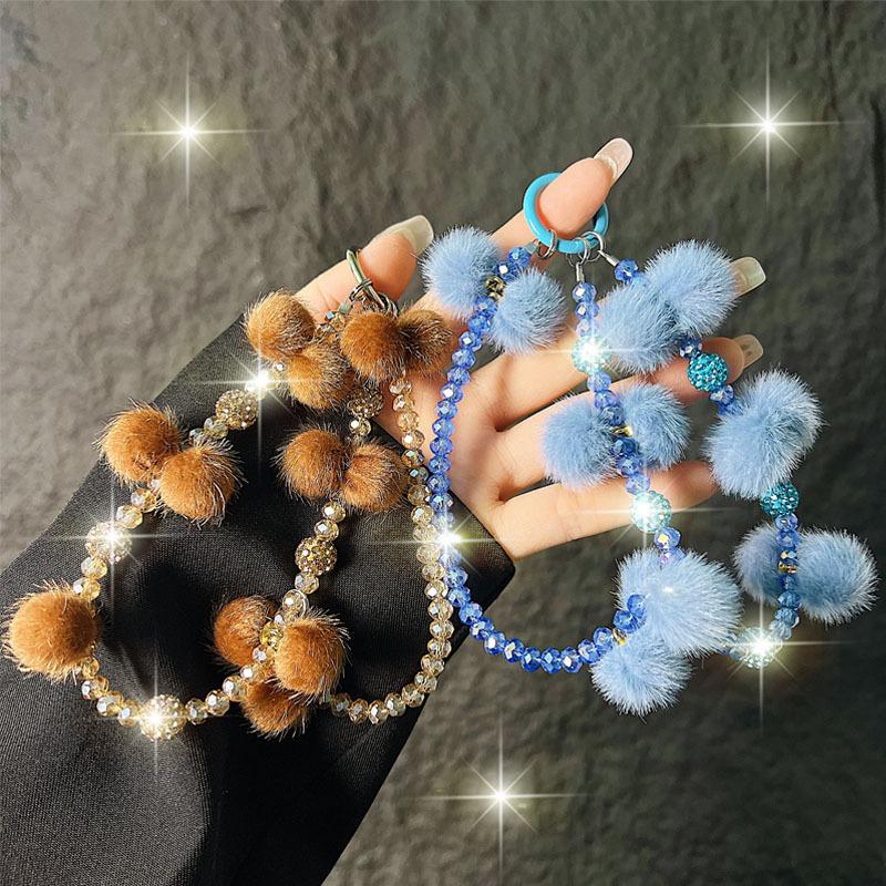 New Furry Crystal Rhinestone Phone Chain for Women, Wrist Hanging Decoration, Autumn and Winter Plush Phone Chain, Short Style Wholesale
