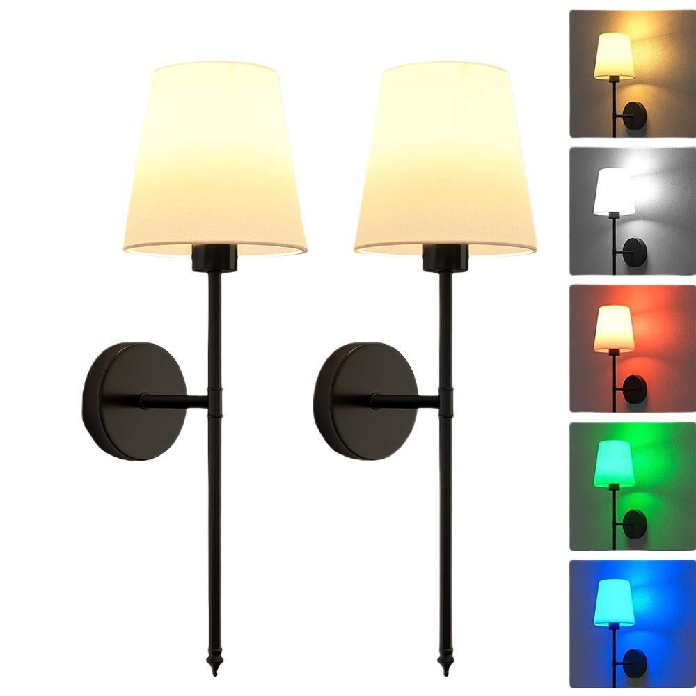 Wire-Free Bedroom Bedside Lamp Canvas Shade Gold Wireless Rechargeable Dimmable Wall Light Living Room Decorative
