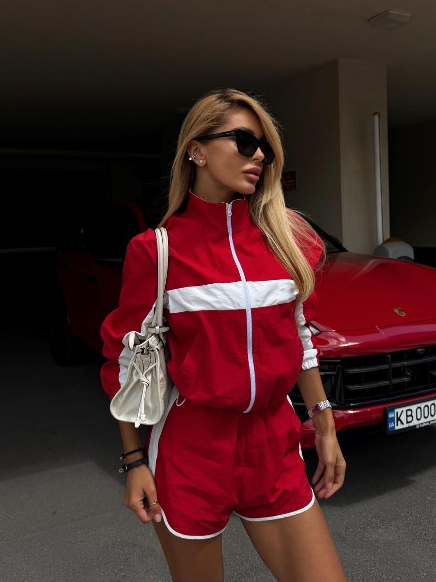 2026 contrasting striped short sports suit
