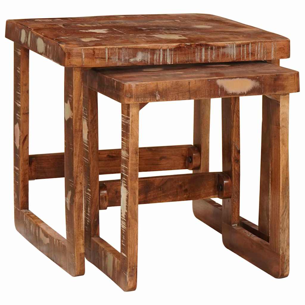 Nesting Tables Set of 2 46 X 46 X 45 Cm Solid Upcycled Wood
