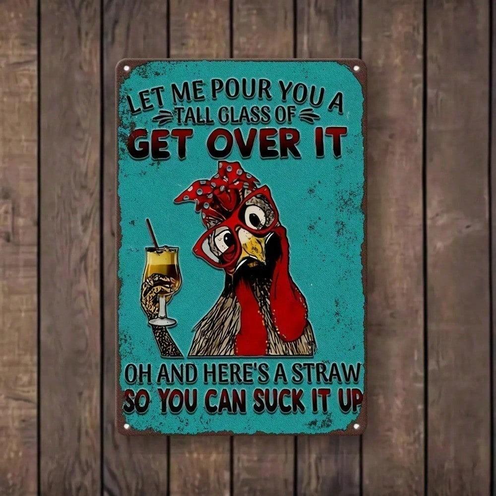 Straw Housewar Vintage Retro Bar Sign "Let Me Pour You a Drink" Funny Metal Wall Decor for Cafe Home Office, Rustic Tin Art Plaq