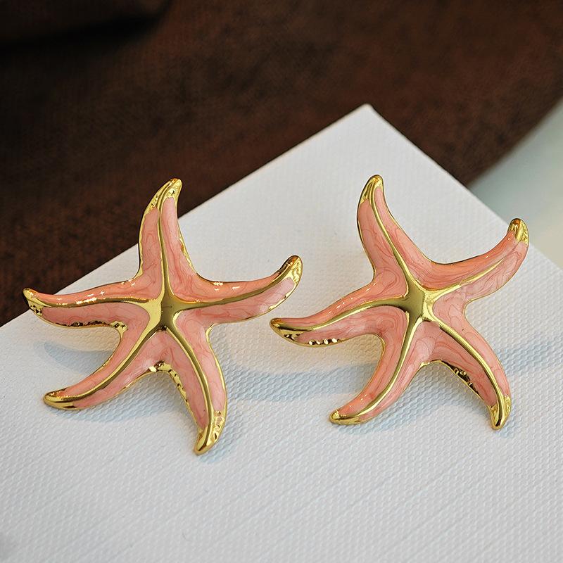 Hot Selling Fashion Earrings Colors Stainless Steel Drip Glaze Design Starfish Earring Versatile Temperament Trendy Jewelry