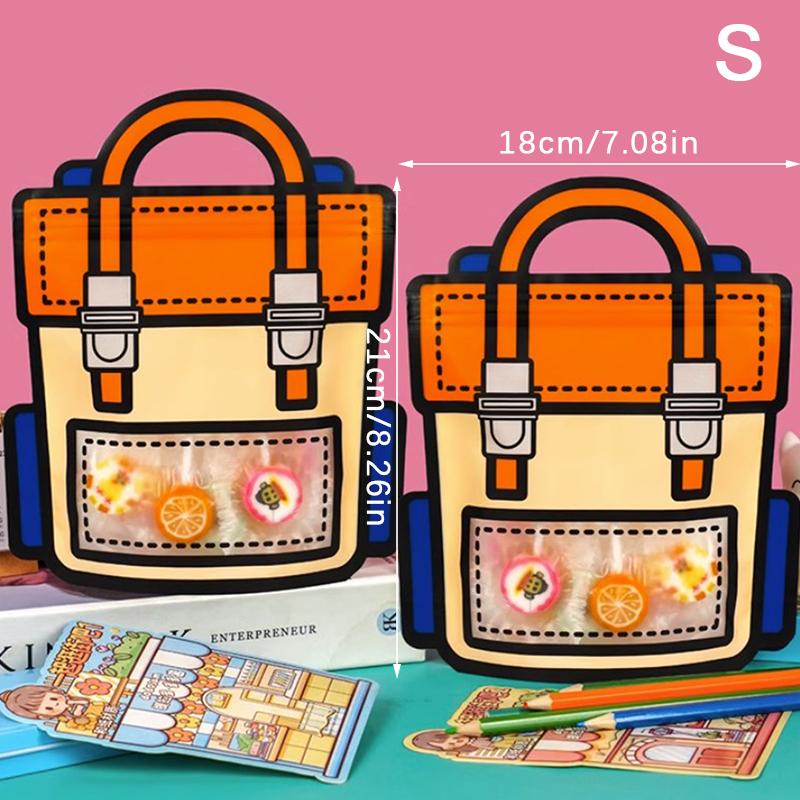 5 Pcs Cartoon School Bag Shape Candy Bags Cookie Bag Party Gift Bag Children Kids Birthday Party Snack Favors Packing Supplies