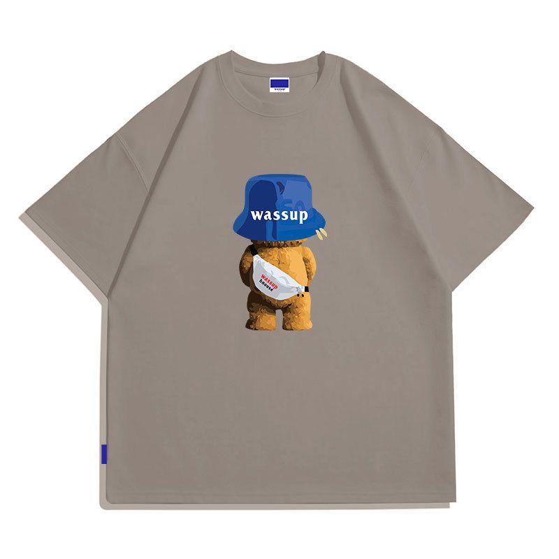 Wassup Heods Short-Sleeved T-Shirt for Boys 2024 New Summer Loose-Fitting Couple Half-Sleeved National Trend Pure Cotton T-Shirt