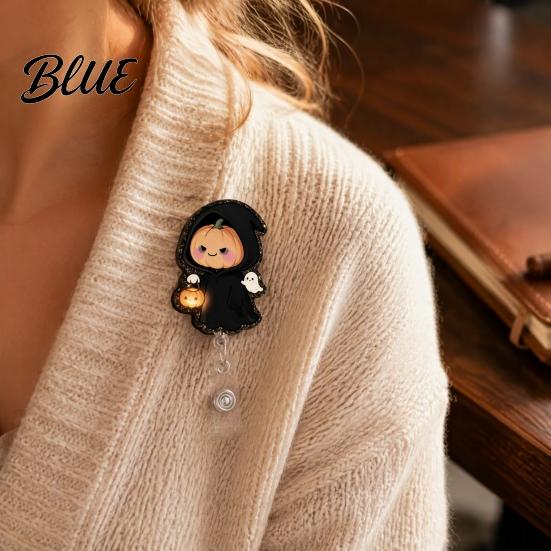 Halloween Badge Reel Retractable Reel Cute Pumpkin And Grim Reaper Design Acrylic Work Holder Smooth Pull Cord Clip for Nurse Doctor Teacher ID Card