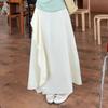 Soft Beige Midi Skirt for Women - Spring/Summer Minimalist Elegant Drape Design Asymmetric Long Skirt