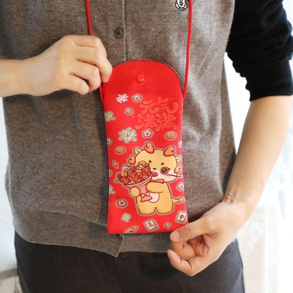 

Плюшевый кошелек для монет 2024 года, красный конверт, кошелек для счастливых денег, талисман года Дракона, принадлежности для весеннего фестиваля