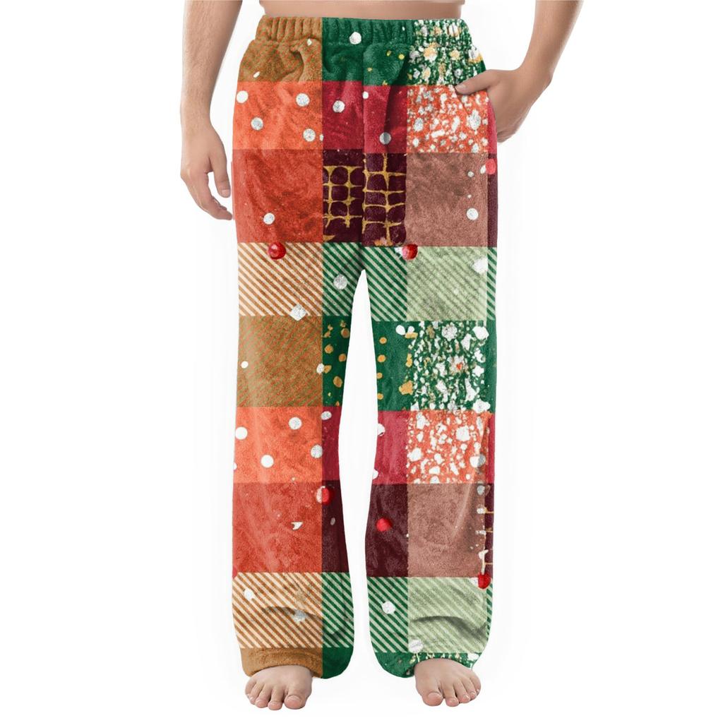Men's Flannel Pocket Casual Pants, Printed Pocket Casual Pants, Home Sleeping Pants