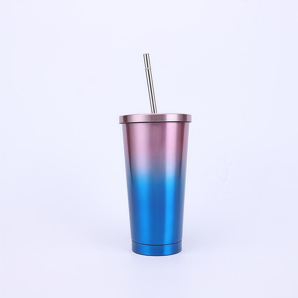 500ml Thermal Mug 304 Stainless Steel Double-Layer Vacuum Insulated Thermos Water Bottle Portable Coffee Cup with Straw