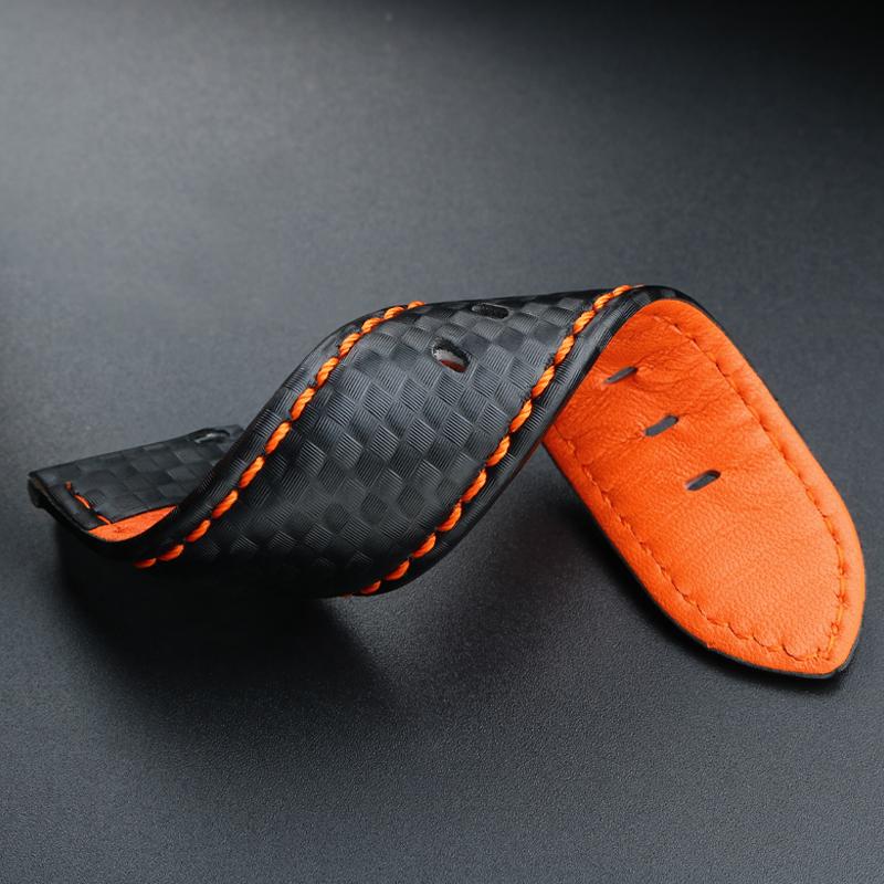 Calfskin strap Bracelet Carbonfiber Grain Watchband 18mm 20mm Red Orange Stitching Watch Band 21mm 22mm 23mm 24mm Watch Strap