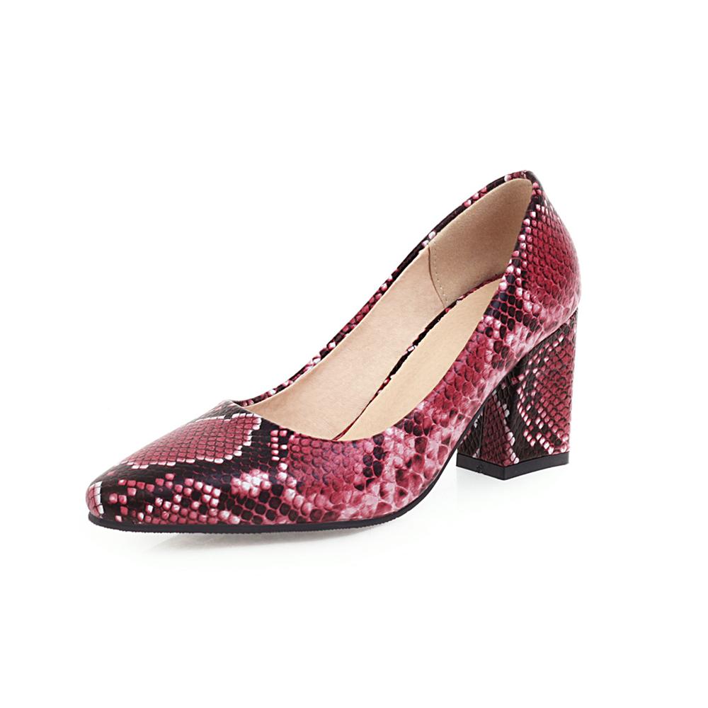 Fashion 2025 Spring Shoes Woman Pumps 7CM Snake Print High Heels Pointed Toe Split Leather Beige White Red Blue Shoes Square Heels Women