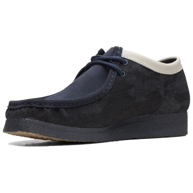 Clarks Wallabee Oak Pelle Pieno Fiore Punta Tonda Scarpe Casual Uomo sneakers Blu Denim 261688437