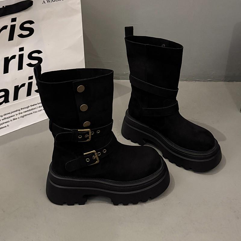 

Универсальные ботинки до середины икры на толстой подошве с ремешком в стиле ретро Myllard - Женские осенне-зимние ботинки Мартин 40