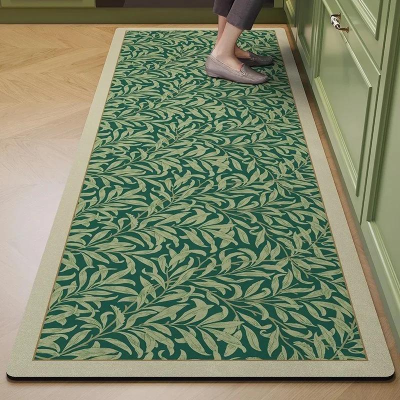 PVC Kitchen Floor Mat Leather Waterproof Non-slip Foot Mats Long Carpet Flower Plant Flowers Pastoral Style Home Decoration Rug