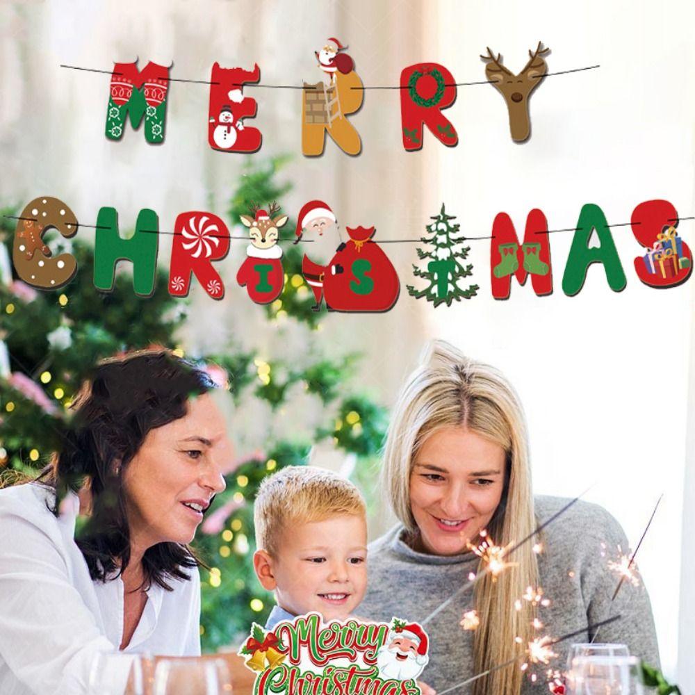 Cartoon Christmas Balloon Flag Decoration Christmas Tree Xmas Cake Flag  New Year