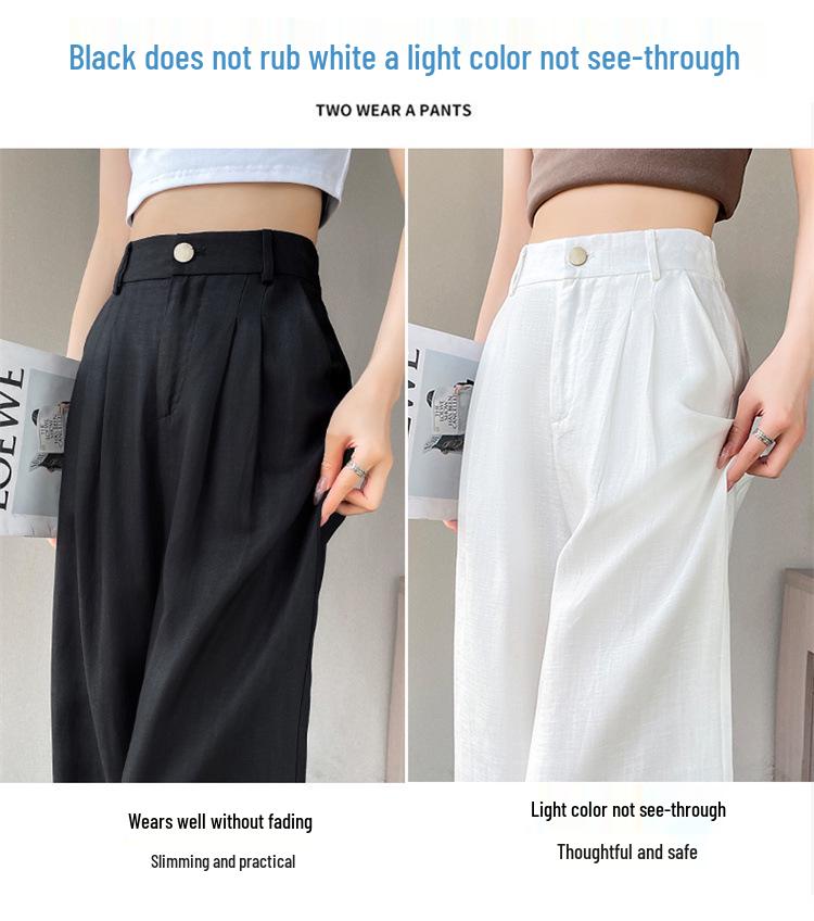 Pantalones de Pierna Ancha de Tencel Lino de Cintura Alta con Protección Solar de Seda de Hielo para Mujer Verano 2026
