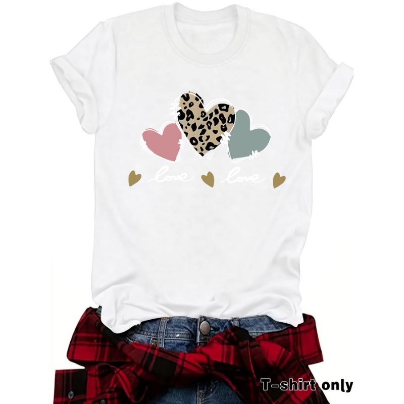 Sommar Ny Kortärmad T-shirt med Leopardmönstrat Hjärta