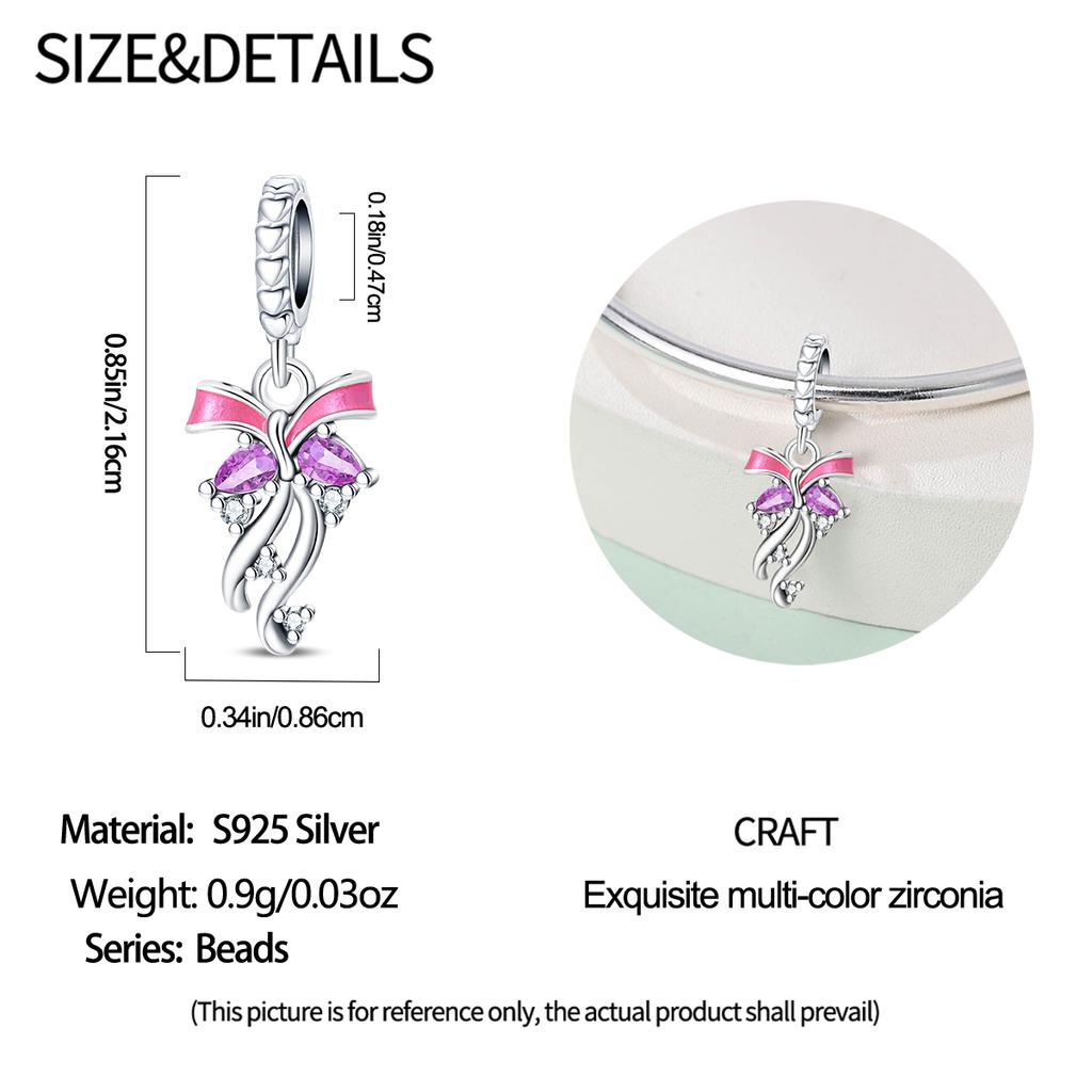 Original Copper Charms Luxury Pink Butterfly Pendant Beads Fit Bracelet Diy Women Making Delicate Gift