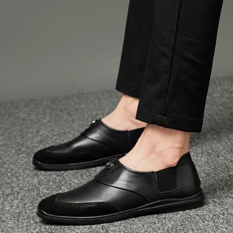 

Мужские туфли-лодочки с круглым носком из коровьей кожи первого слоя, простые повседневные одинарные туфли, рукав, плоский каблук, одинарные туфли, мужская обувь 37 чёрный