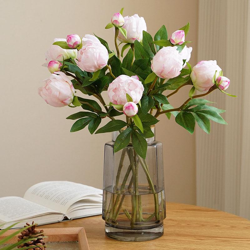 High Quality Simulation 2 Heads Bud Core Peony Silk Home Living Room Dining Table Wedding Decoration Fake Artificial Flower