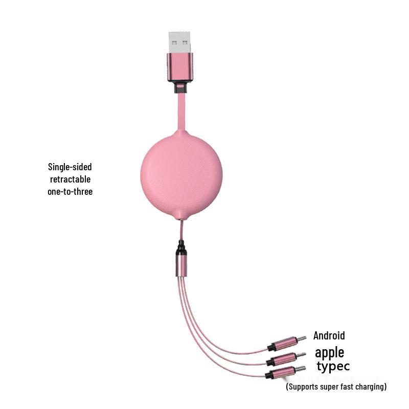 

Single-Sided Retractable 3-in-1 Fast Charging Cable for Apple, Huawei, Android, and Type-C Devices.