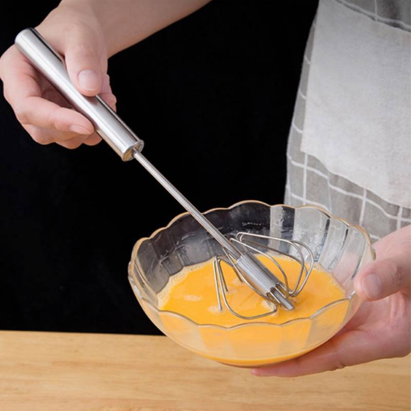 Stainless Steel Handheld Egg Beater With Rotating Whisk For Baking And Cooking