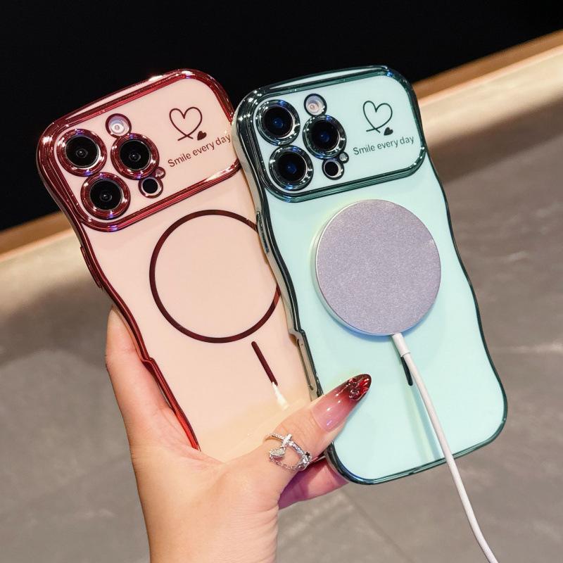 Applicable to iPhone17Promax large wave electroplating mobile phone case Apple 16 magnetic suction love anti-drop 15 protective case