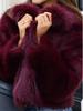 Burgundy Short Plush Fur Coat with Lapel - 2024 Autumn/Winter Collection