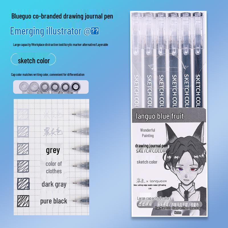 Blue Fruit Nine-Color Gel Journal Pens for Students - Doodle, Color, and Highlight with Fluorescent Markers