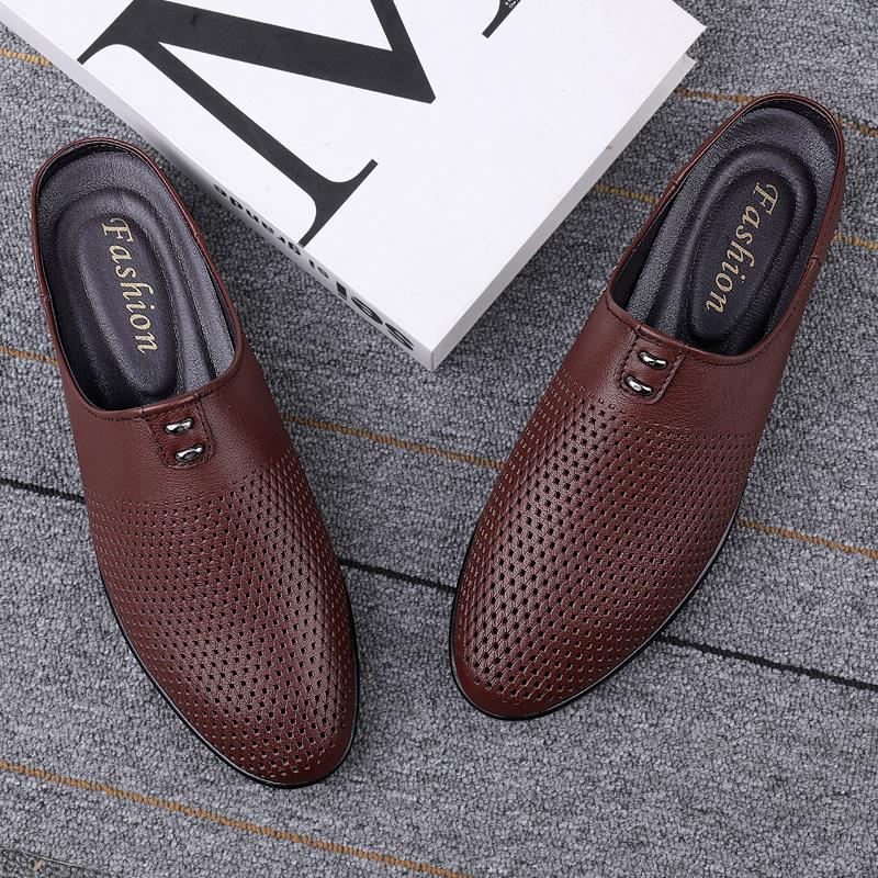 Fashion British Style Retro Brown Men's Leather Casual Shoes Versatile for Commuting Flat Bottomed Loafers Anti Slip Men's Driving Shoes