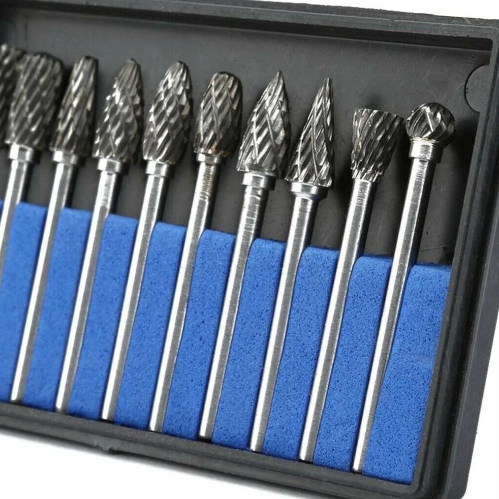 10pcs/set Hard Zinc Zinc Alloy Rotary File 6mm Shank Grinding Head Drill Bit  Aluminum Processing