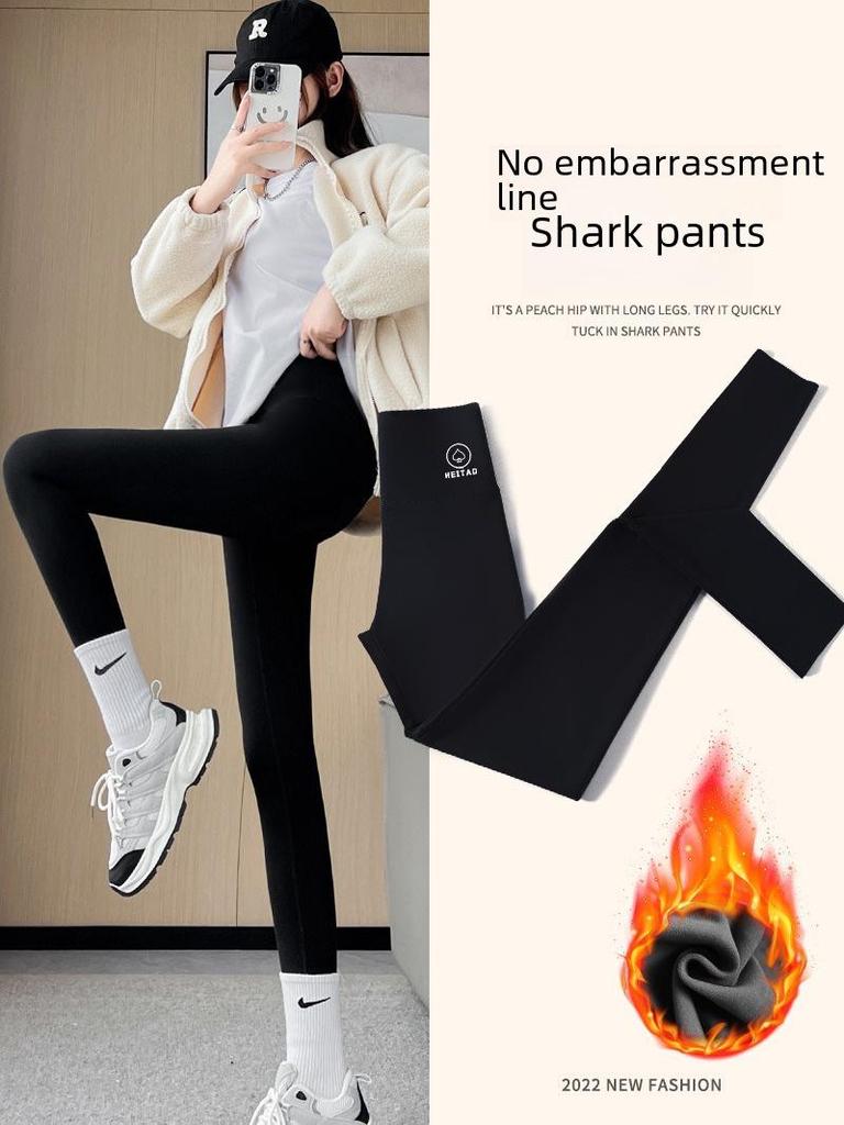 Plush Slimming Black Matte Shark Leggings for Women - Thick, No Lines Yoga Wear for Autumn/Winter