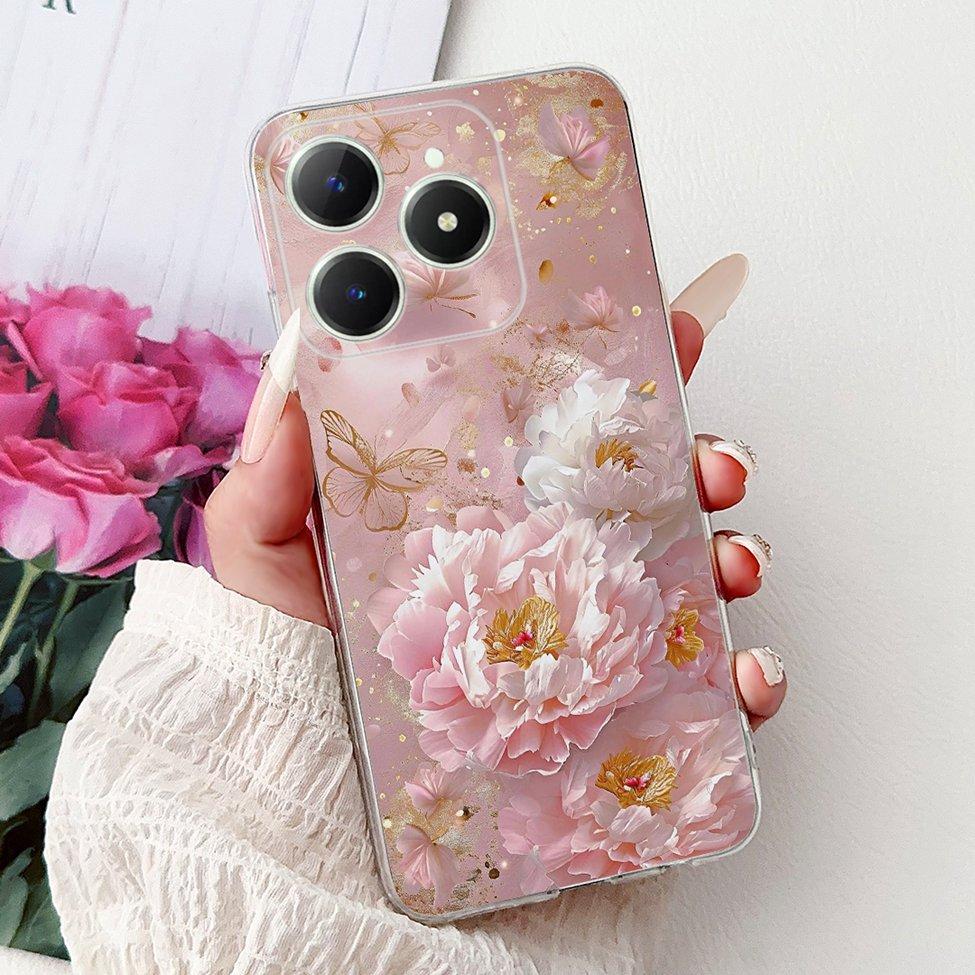 4G Clear For Realme Note 60 Case RMX3933 Luxury Butterfly Love Flowers Cool Lion Painted Phone Case For Realme Note 60X RMX3938