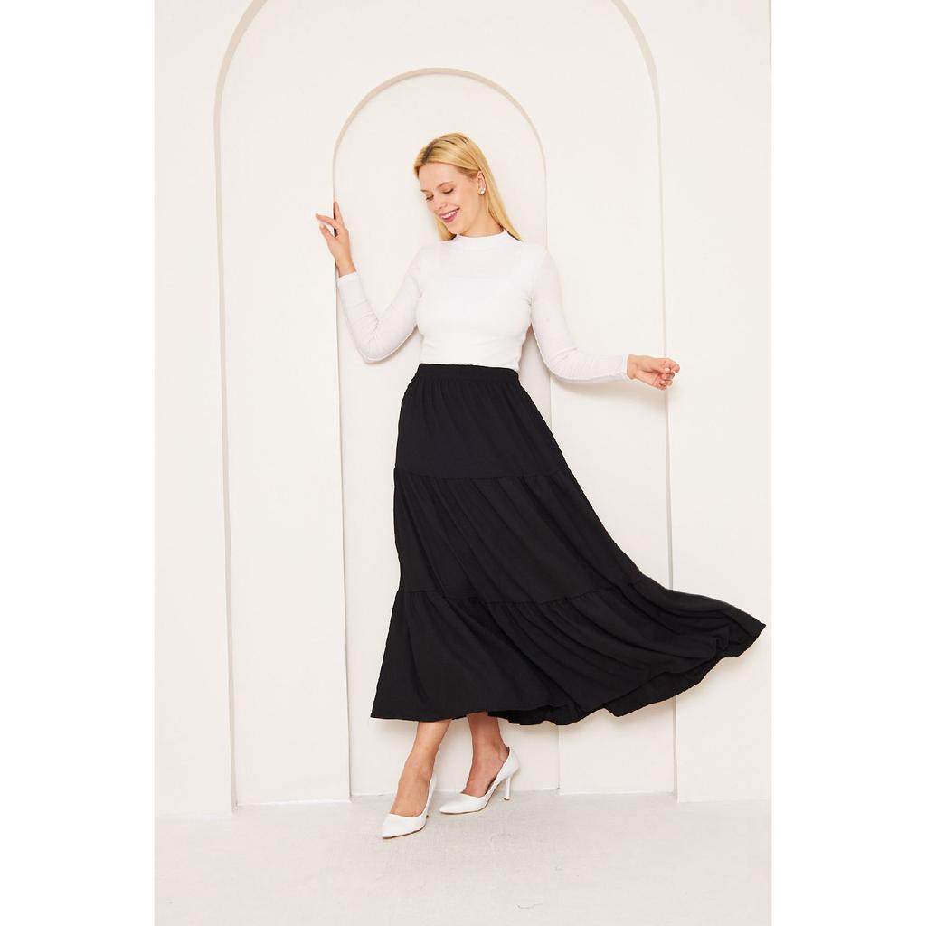 Layered Wrinkled Fabric Skirt, 3 Layer Skirt, Hijab Skirt, Long Skirt, Mother Gift, Lover Gift