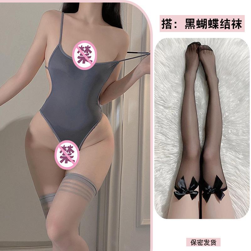 Sexy Underwear Dead Reservoir Suspender Onesie Open Crotch Underwear High Fork Restrain Yin Tights Women's Super Tight Transparent Swimsuit