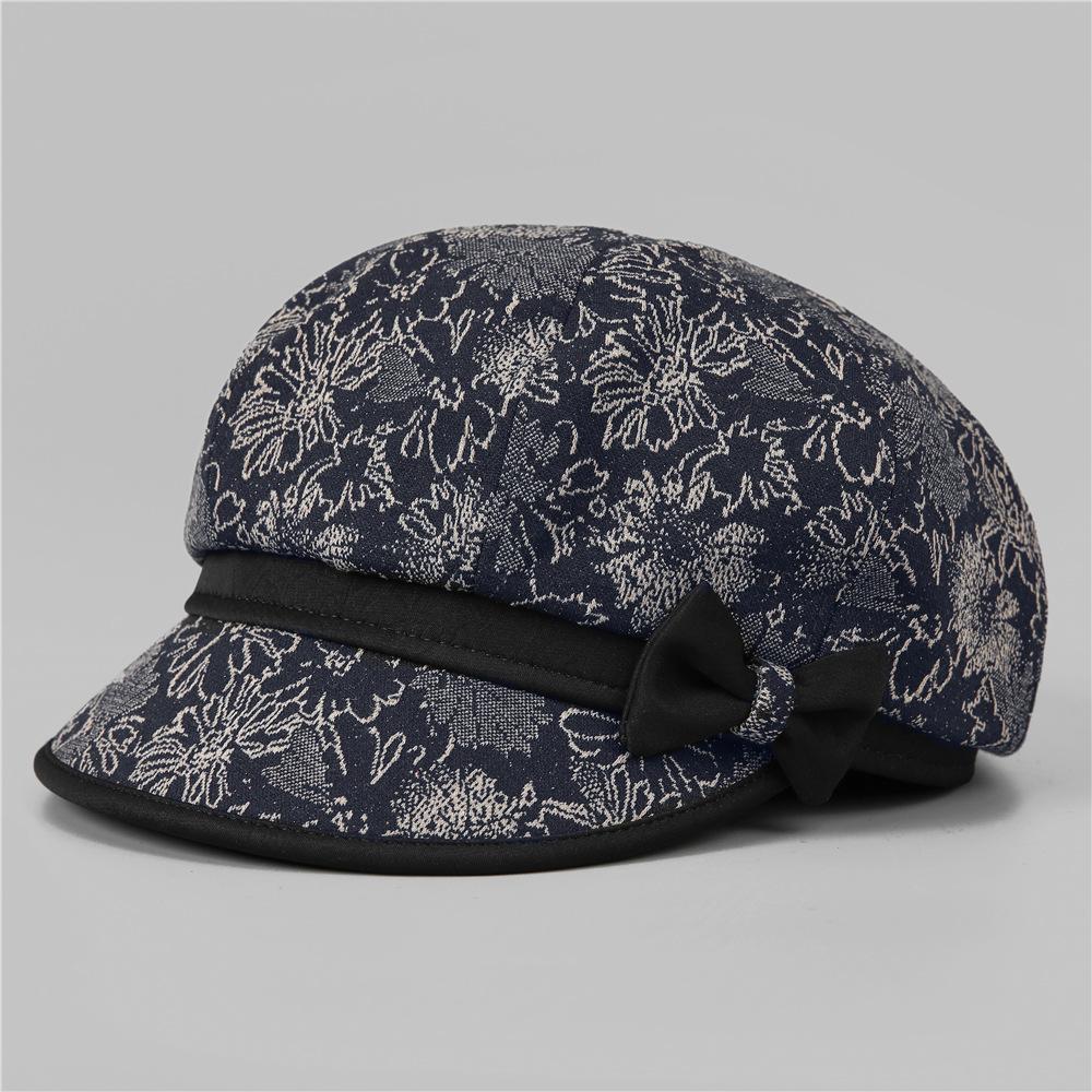 Весенне-осенняя шляпа женская мамина тонкая из набивной ткани шляпа с короткими полями бабушкина беретка повседневная шляпа M（56-58cm）